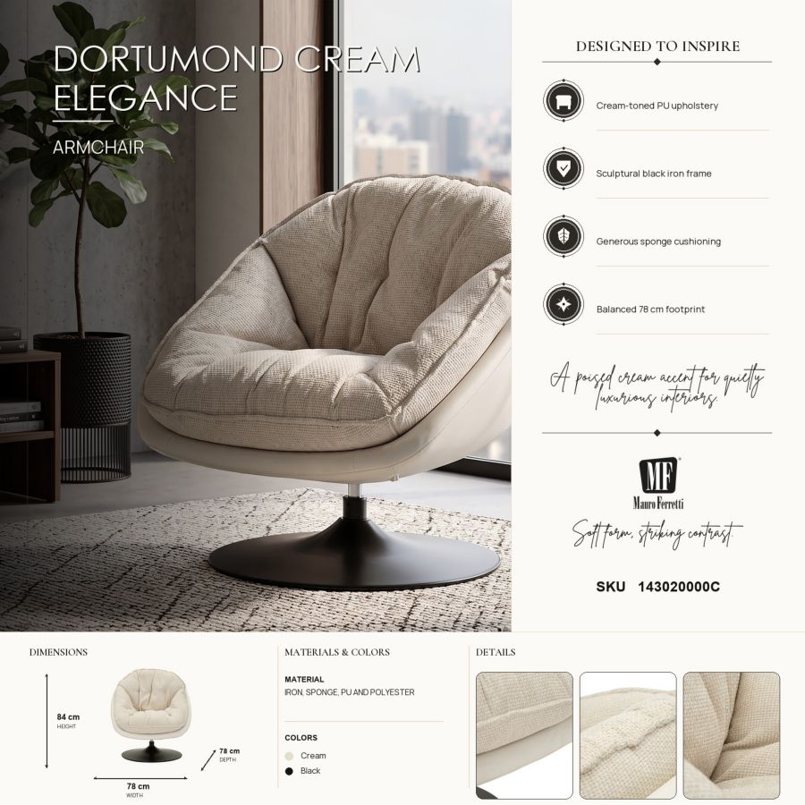 Mauro Ferretti Poltrona Dortmund Crema 78 x 78 x 84 cm