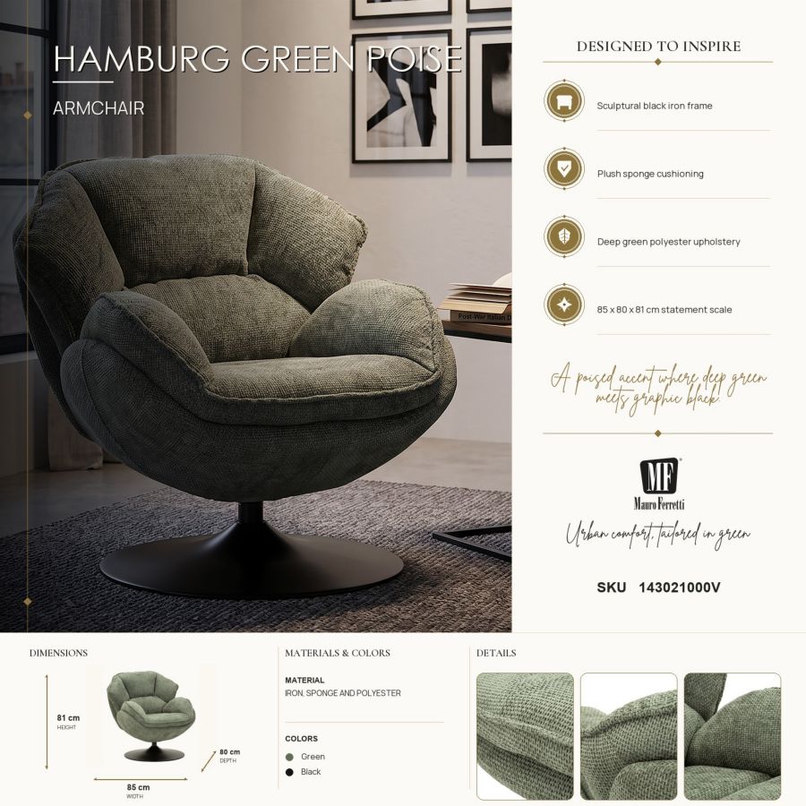 Mauro Ferretti Poltrona Amburgo Verde 85 x 80 x 81 cm