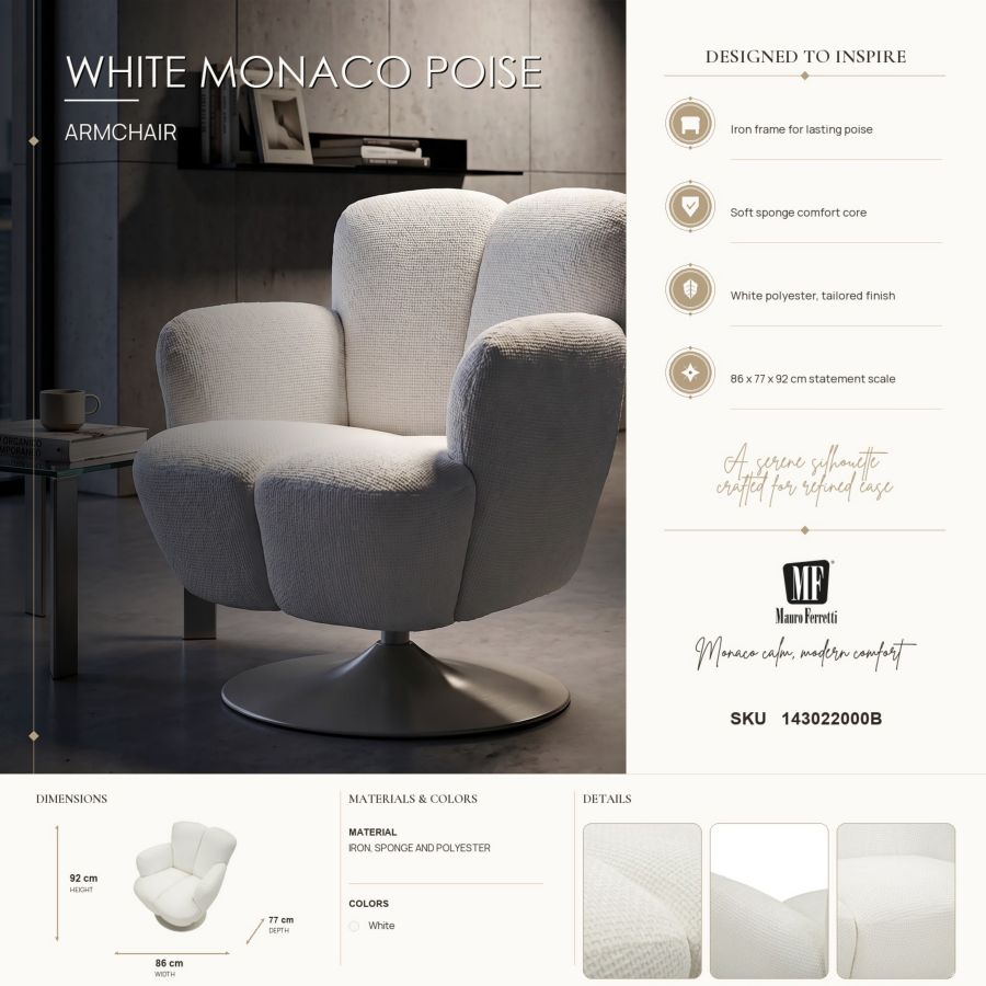 Mauro Ferretti Poltrona Monaco Bianca 86 x 77 x 92 cm