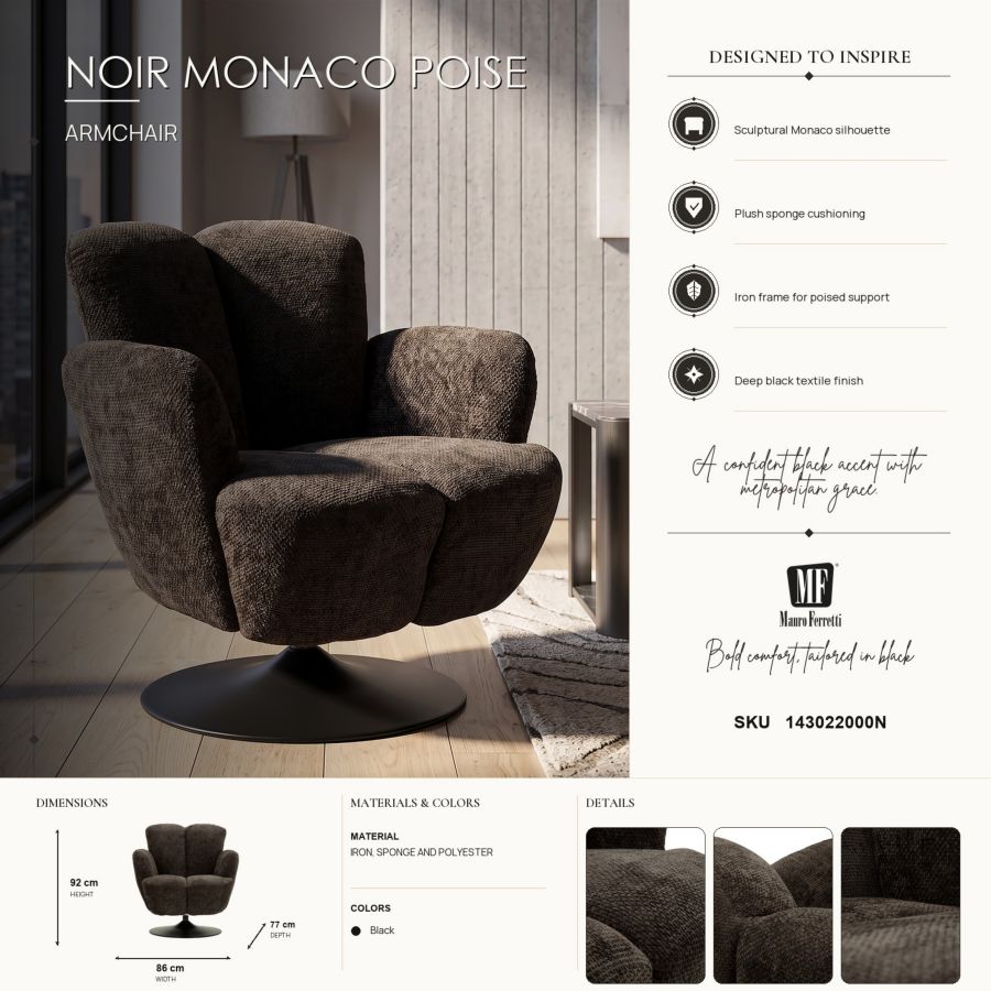Mauro Ferretti Poltrona Monaco Nera 86 x 77 x 92 cm