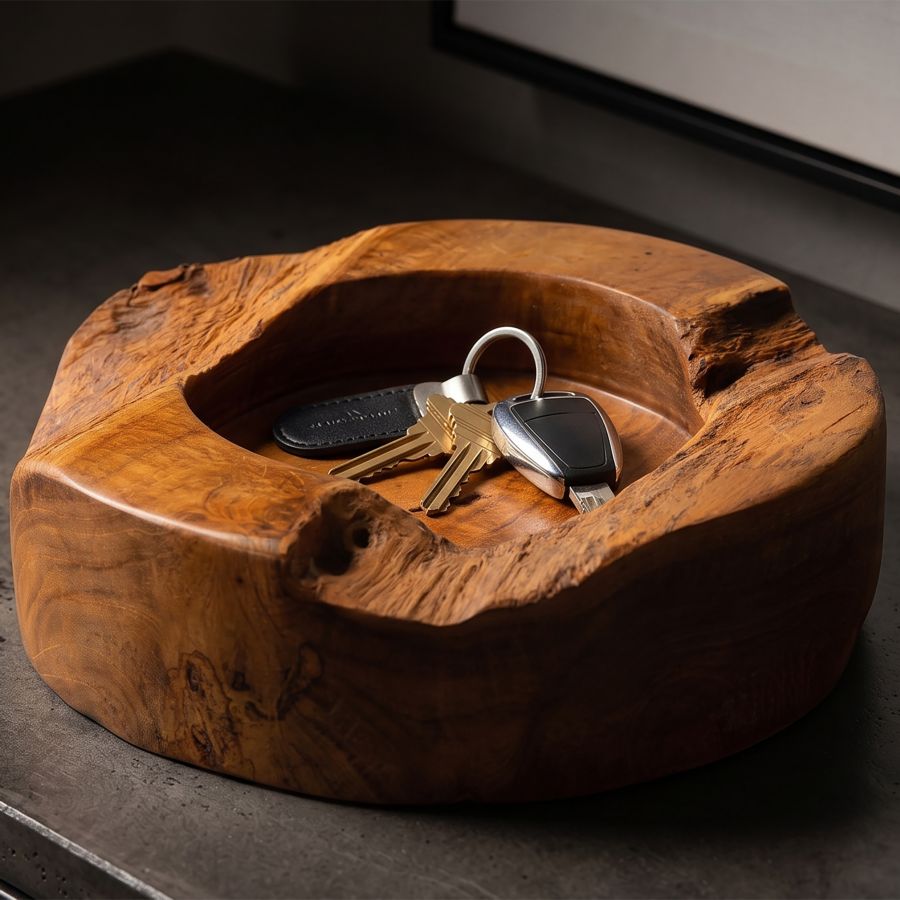 Mauro Ferretti Svuotatasche Erusi Plus in Teak Ric. Ø 21 x 6 cm (pezzi Unici - Non Rip. in Serie)