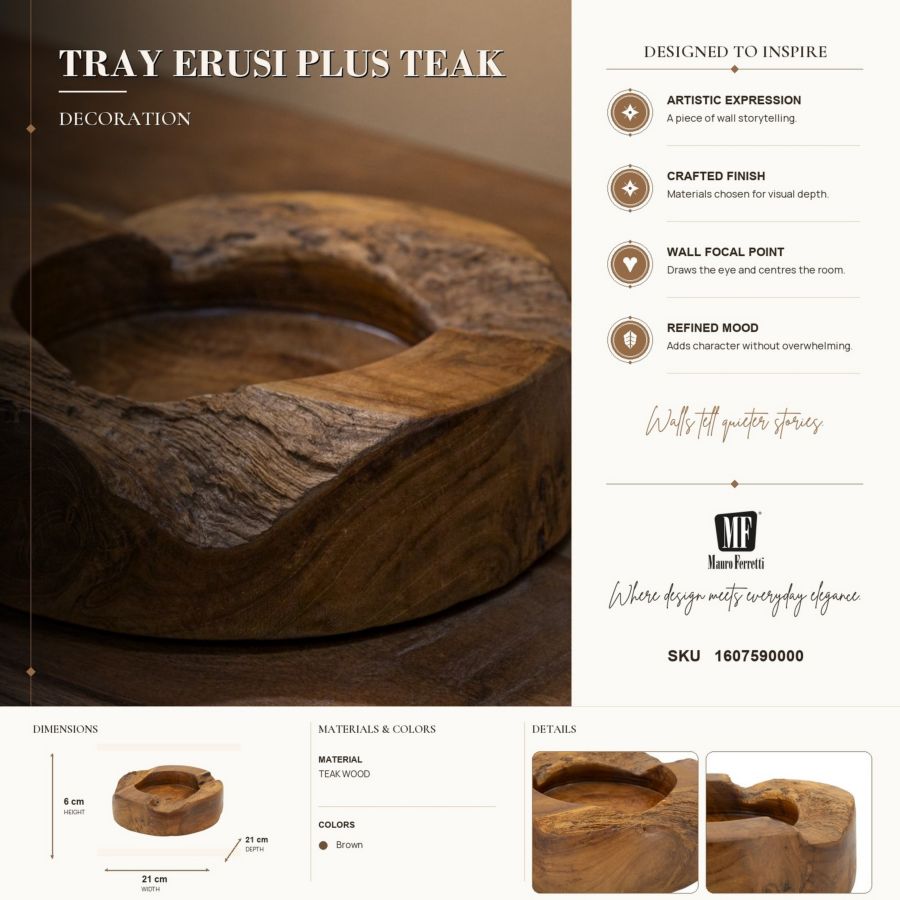 Mauro Ferretti Svuotatasche Erusi Plus in Teak Ric. Ø 21 x 6 cm (pezzi Unici - Non Rip. in Serie)