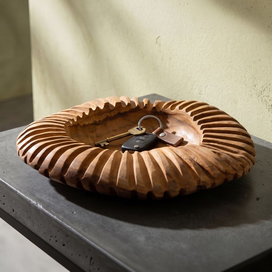 Mauro Ferretti Svuotatasche Geris in Teak Riciclato Ø 35 x 7 cm (pezzi Unici - Non Rip. in Serie)