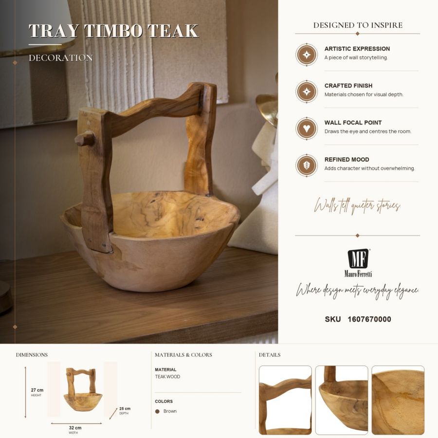 Mauro Ferretti Svuotatasche Timbo in Teak Riciclato 32 x 25 x 27 cm (pezzi Unici - Non Rip. in Serie)