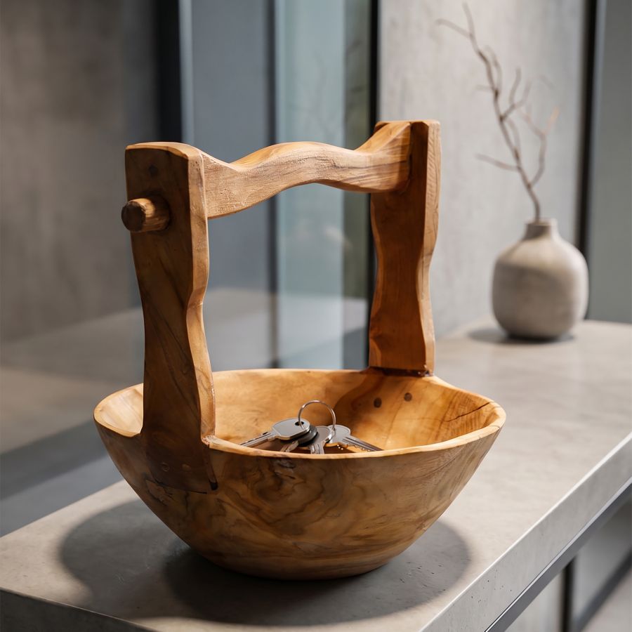 Mauro Ferretti Svuotatasche Timbo in Teak Riciclato 32 x 25 x 27 cm (pezzi Unici - Non Rip. in Serie)