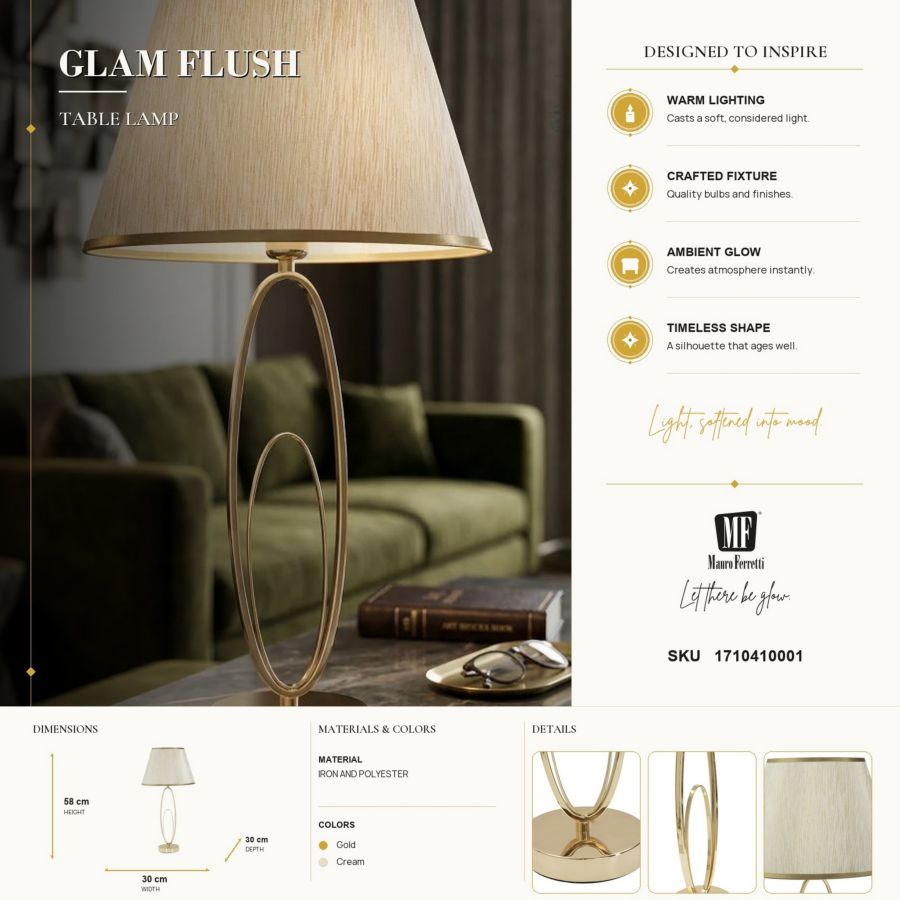 Mauro Ferretti Lampada da Tavolo Glam Flush Ø 30 x 58 cm