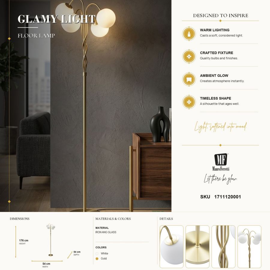 Mauro Ferretti Lampada da Terra Glamy 4 Light Ø 54 x 176 cm
