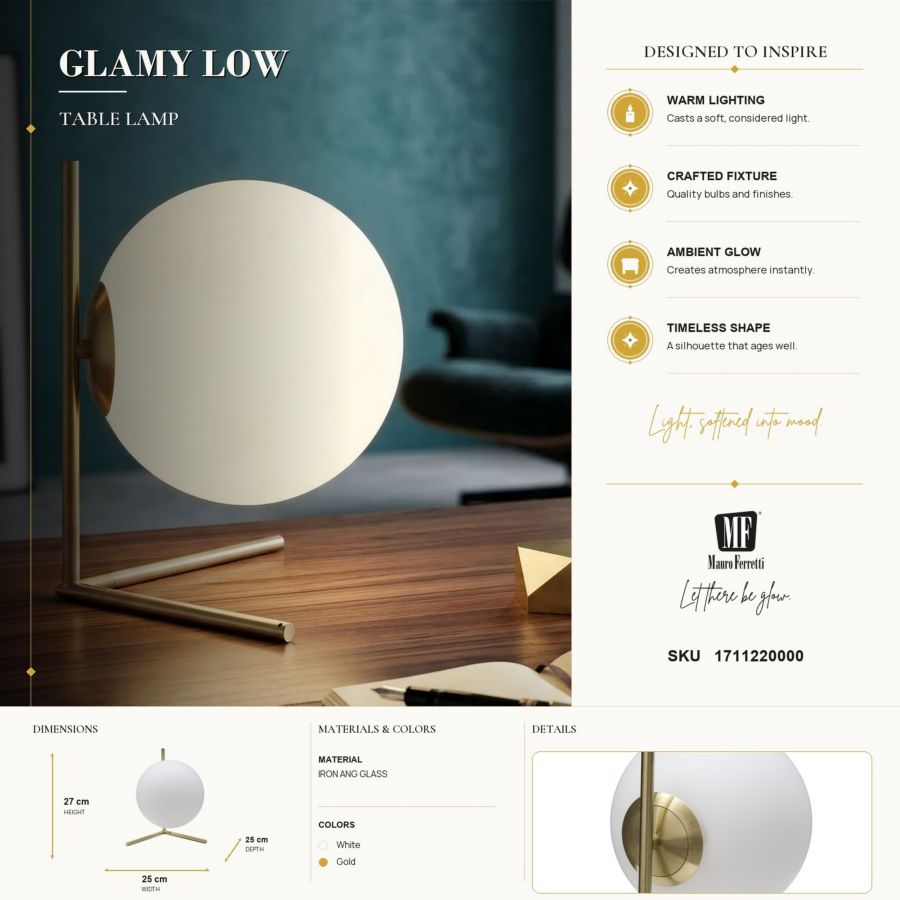 Mauro Ferretti Lampada da Tavolo Glamy Low 25 x 25 x 27 cm