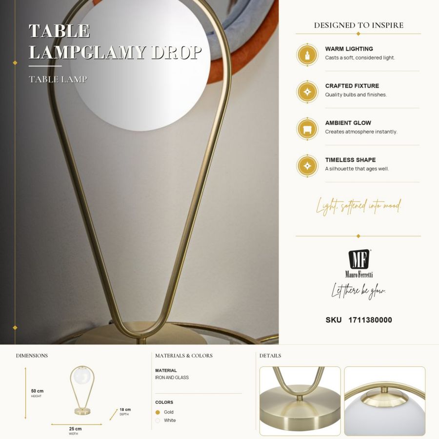 Mauro Ferretti Lampada da Tavolo Glamy Drop 25 x 18 x 50 cm