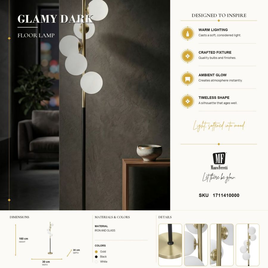 Mauro Ferretti Lampada da Terra Glamy Dark Ø 46 x 160 cm