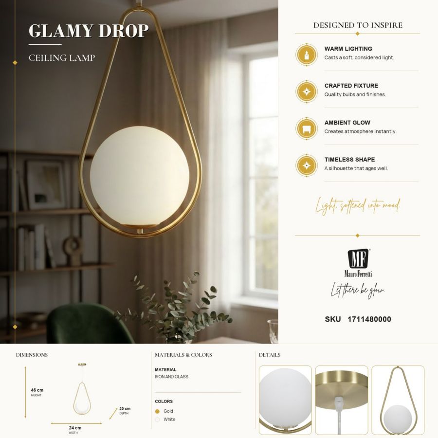Mauro Ferretti Lampadario Glamy Drop 24 x 20 x 47 cm