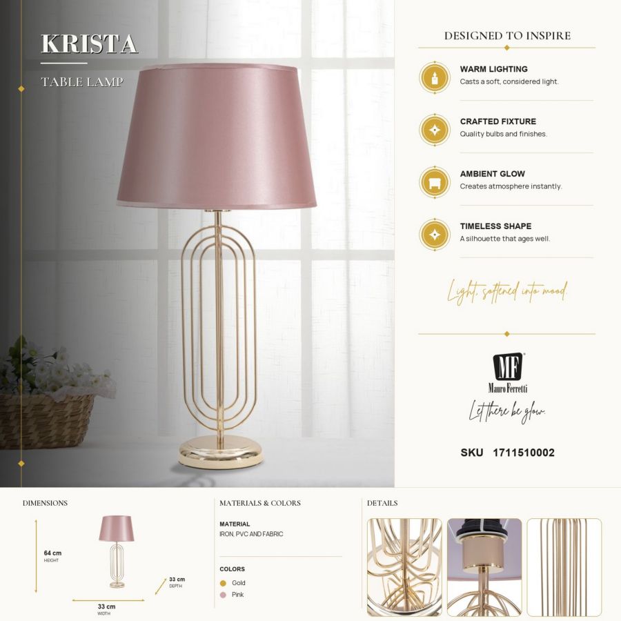 Mauro Ferretti Lampada da Tavolo Krista Ø 33 x 64 cm