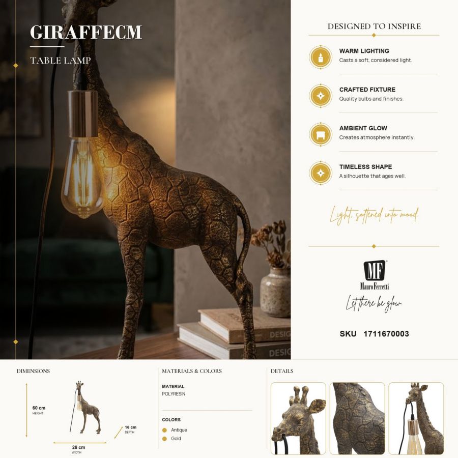 Mauro Ferretti Lampada da Tavolo Giraffa 28 x 16 x 60 cm