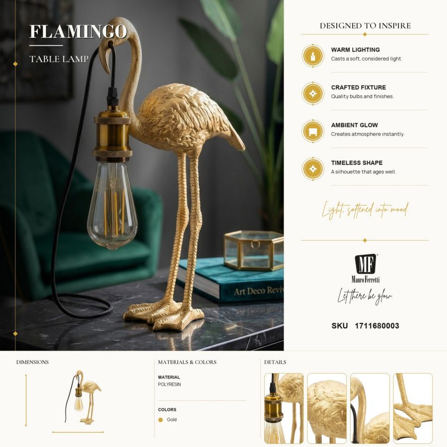 Mauro Ferretti Lampada da Tavolo Flamingo 25 x 11,5 x 39,5 cm