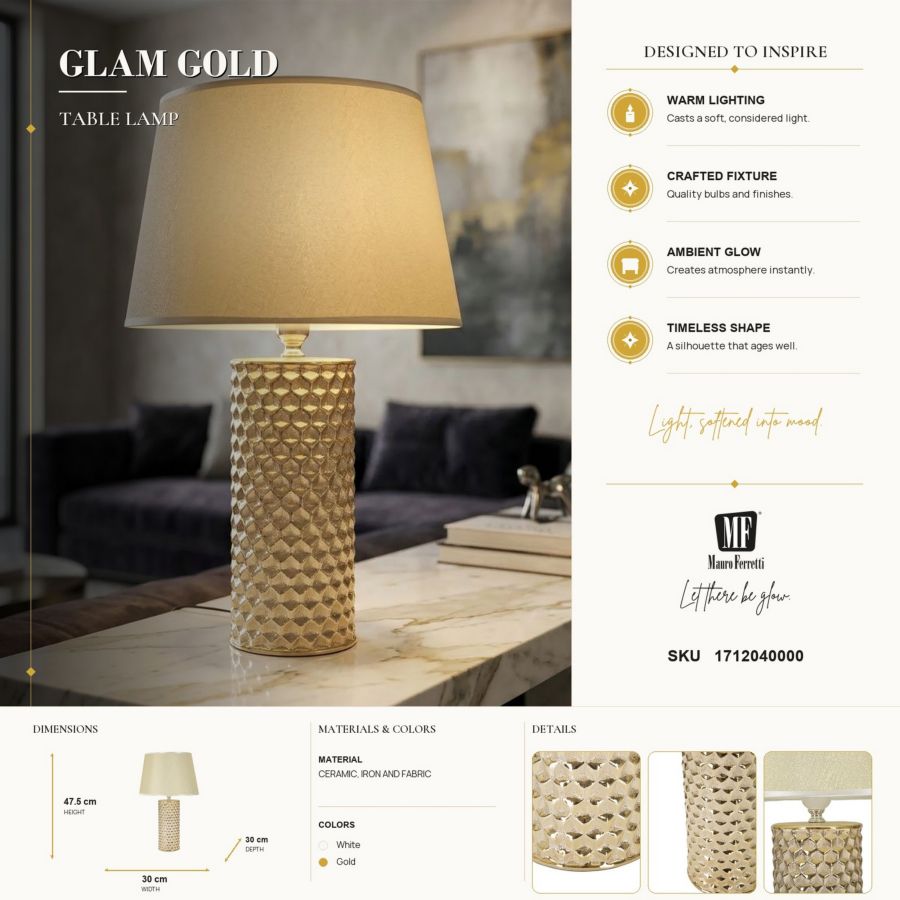 Mauro Ferretti Lampada da Tavolo Glam Gold Ø 30 x 47,5 cm