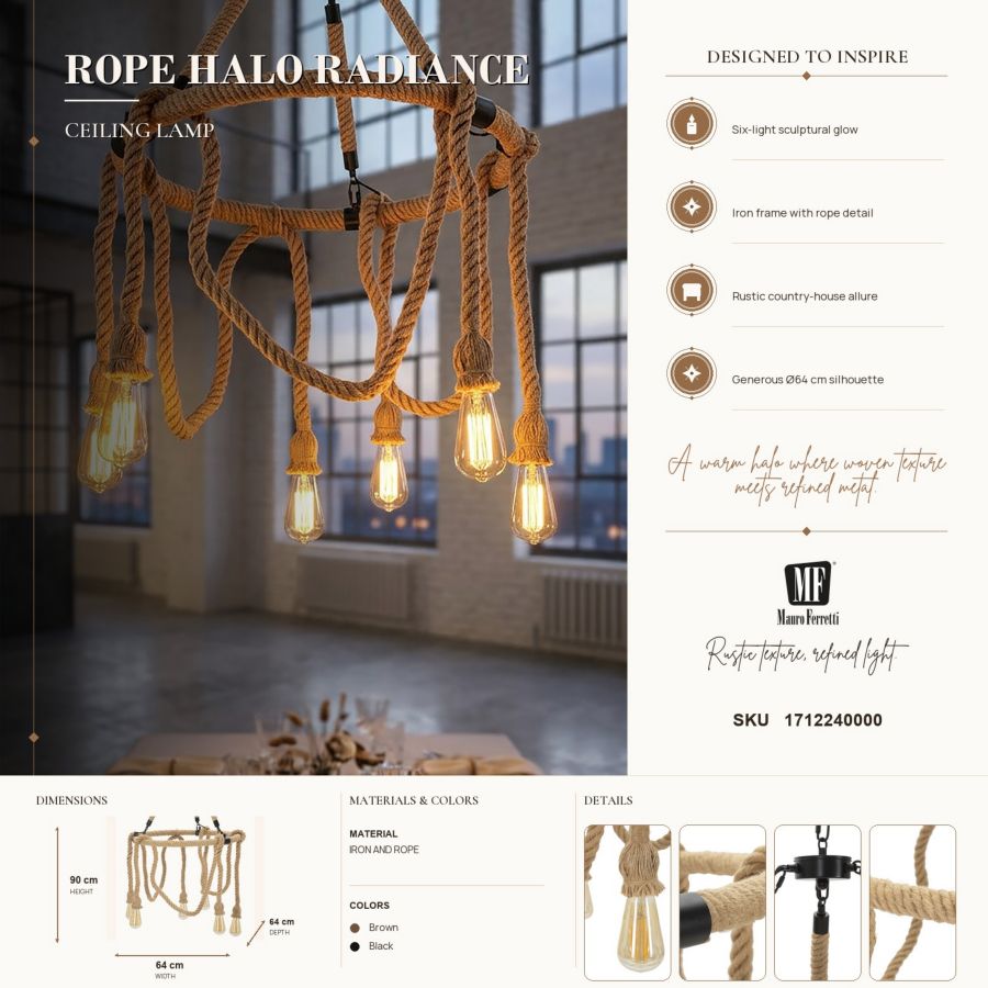 Mauro Ferretti Lampadario Rope Circle Ø 64 x 90 cm