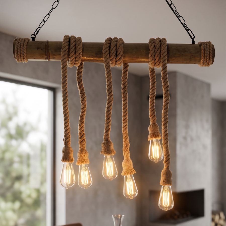 Mauro Ferretti Lampadario Bamboo/rope 80 x 15 x 120 cm