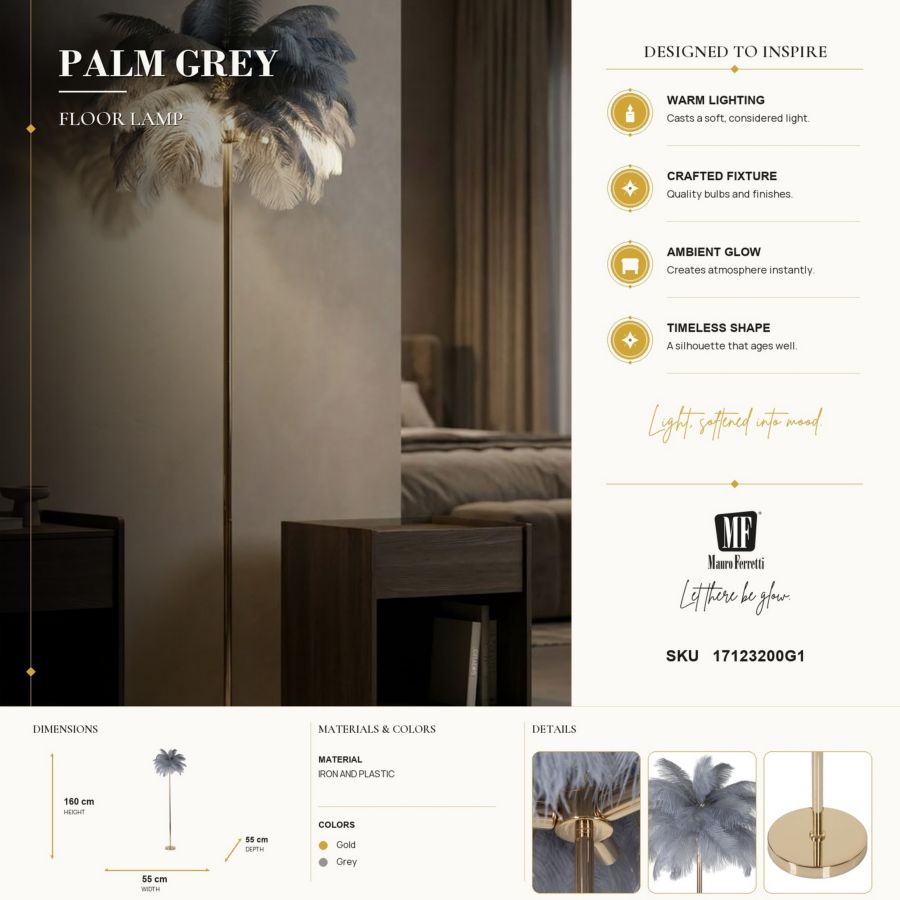Lampada da terra palm grigia cm ø 55x160