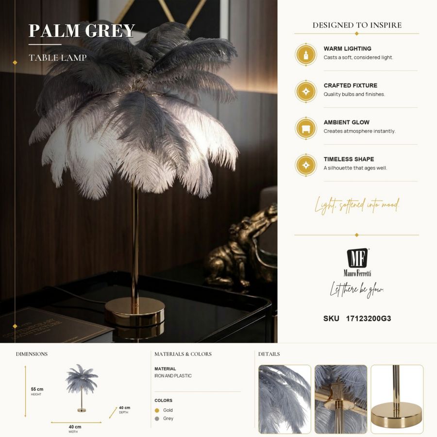 Lampada da tavolo palm grigia cm ø 55x60