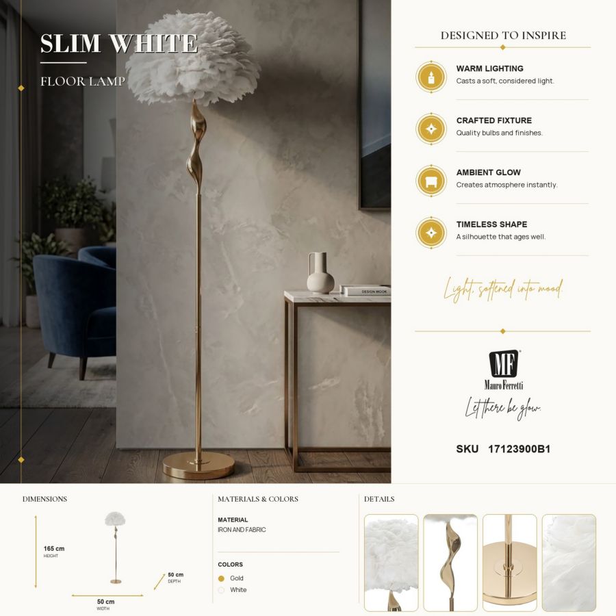 Lampada da terra slim bianca cm ø 50x165