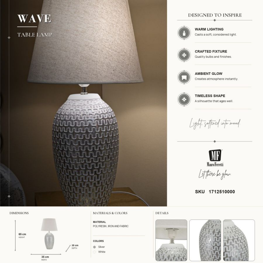 Mauro Ferretti Lampada da Tavolo Resina Wave Ø 35 x 65 cm