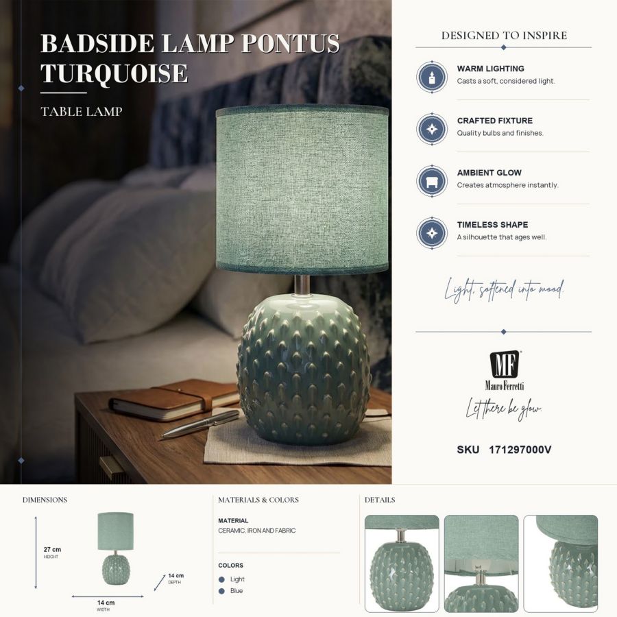 Lampada da comodino pontus turchese cm ø 14x27 min 2