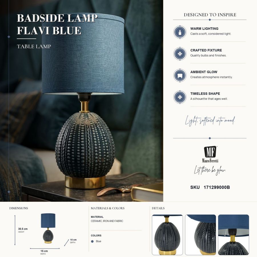 Lampada da comodino flavi blu cm ø 15x30,5 min 2