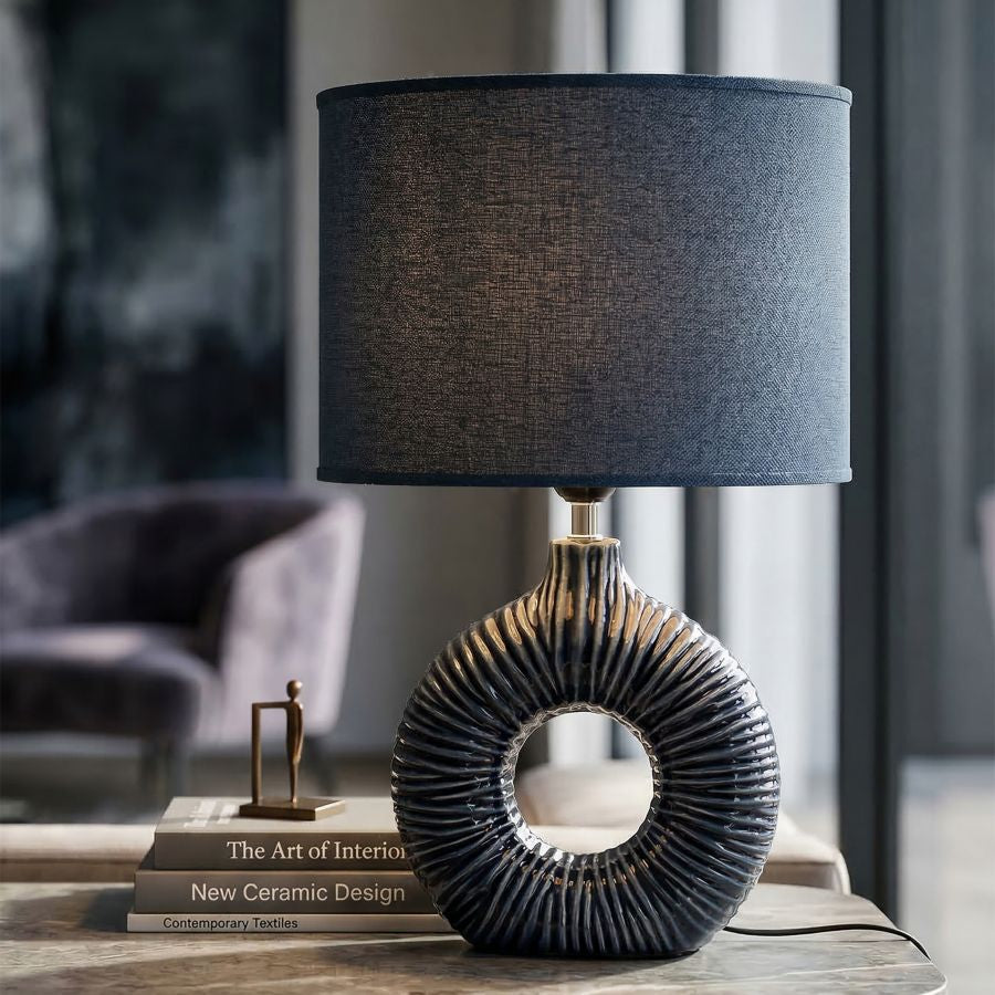 Lampada da tavolo seta blu cm 28,5x15x43