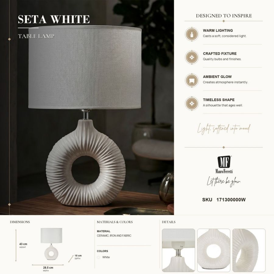 Lampada da tavolo seta bianca cm 28,5x15x43
