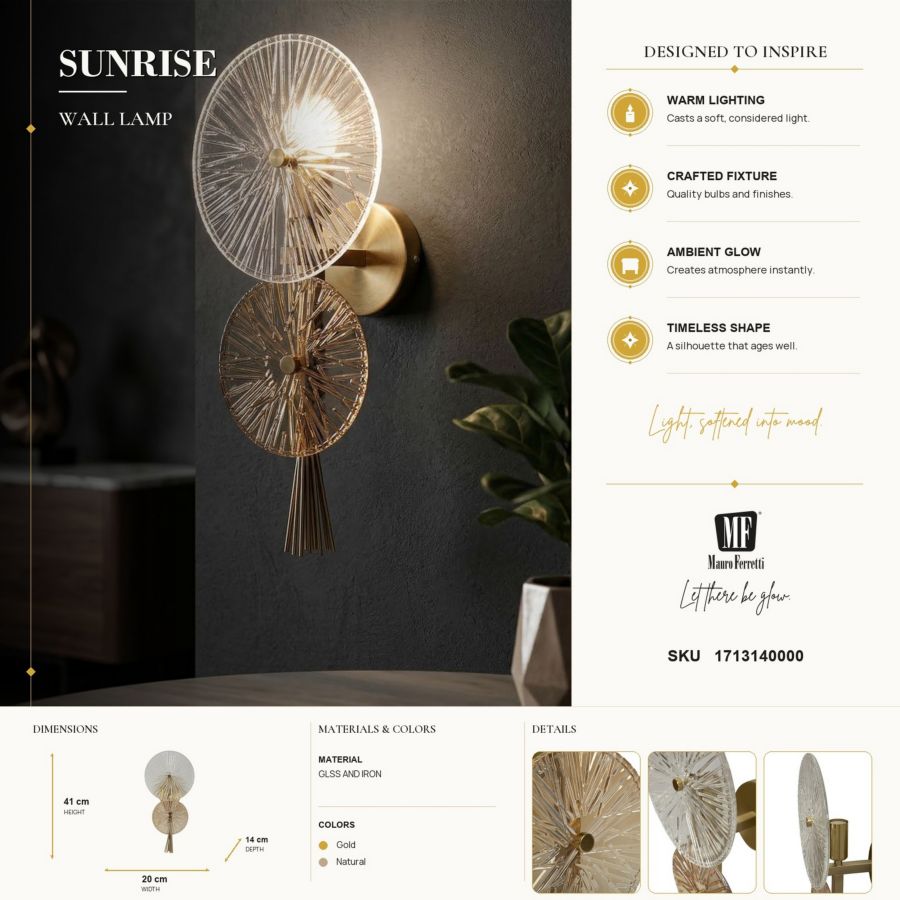 Lampada da muro sunrise cm 20x14x41