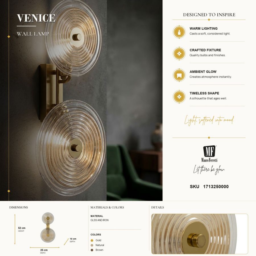 Lampada da muro venice cm 25x10x52