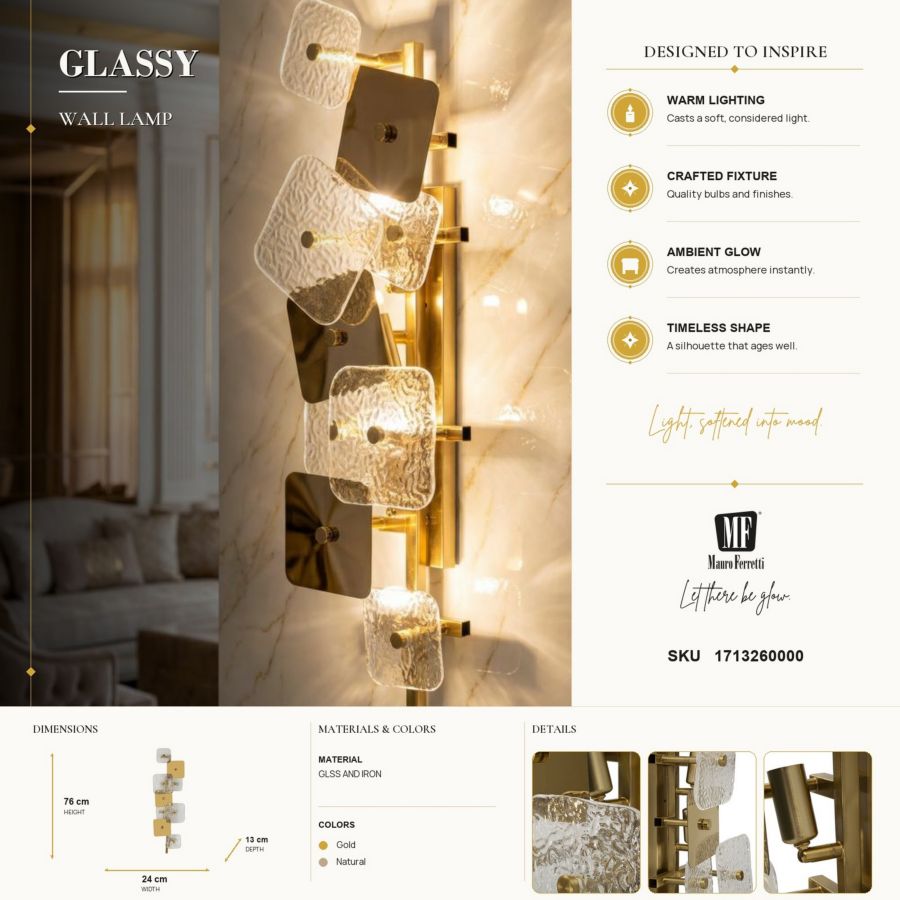 Lampada da muro glassy cm 24x13x76