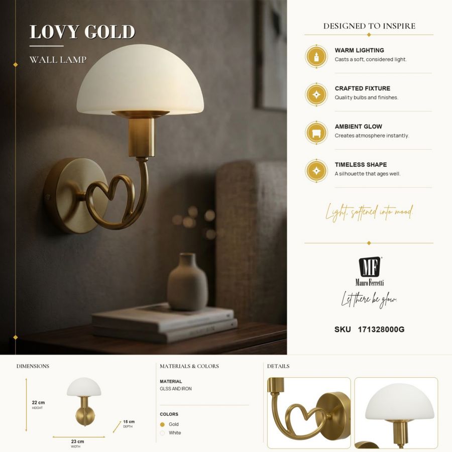 Lampada da muro lovy gold cm 23x15x22