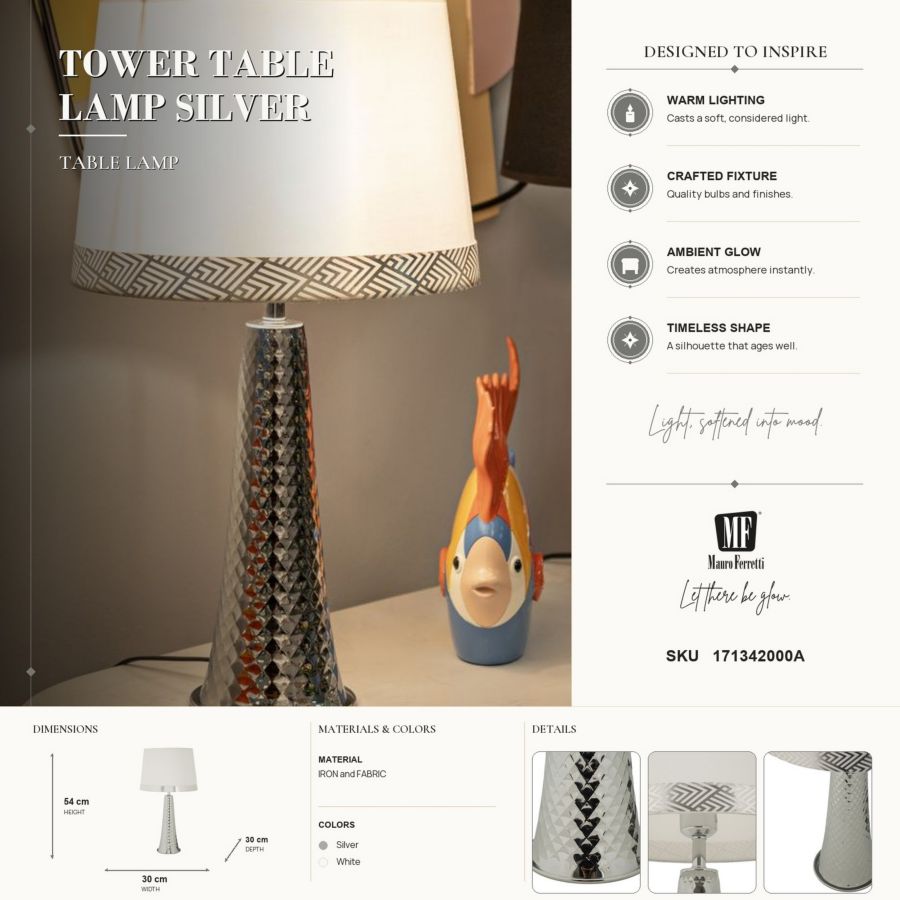 Mauro Ferretti Lampada da Tavolo Tower Argento Ø 30 x 54 cm