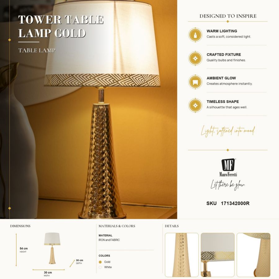 Mauro Ferretti Lampada da Tavolo Tower Oro Ø 30 x 54 cm