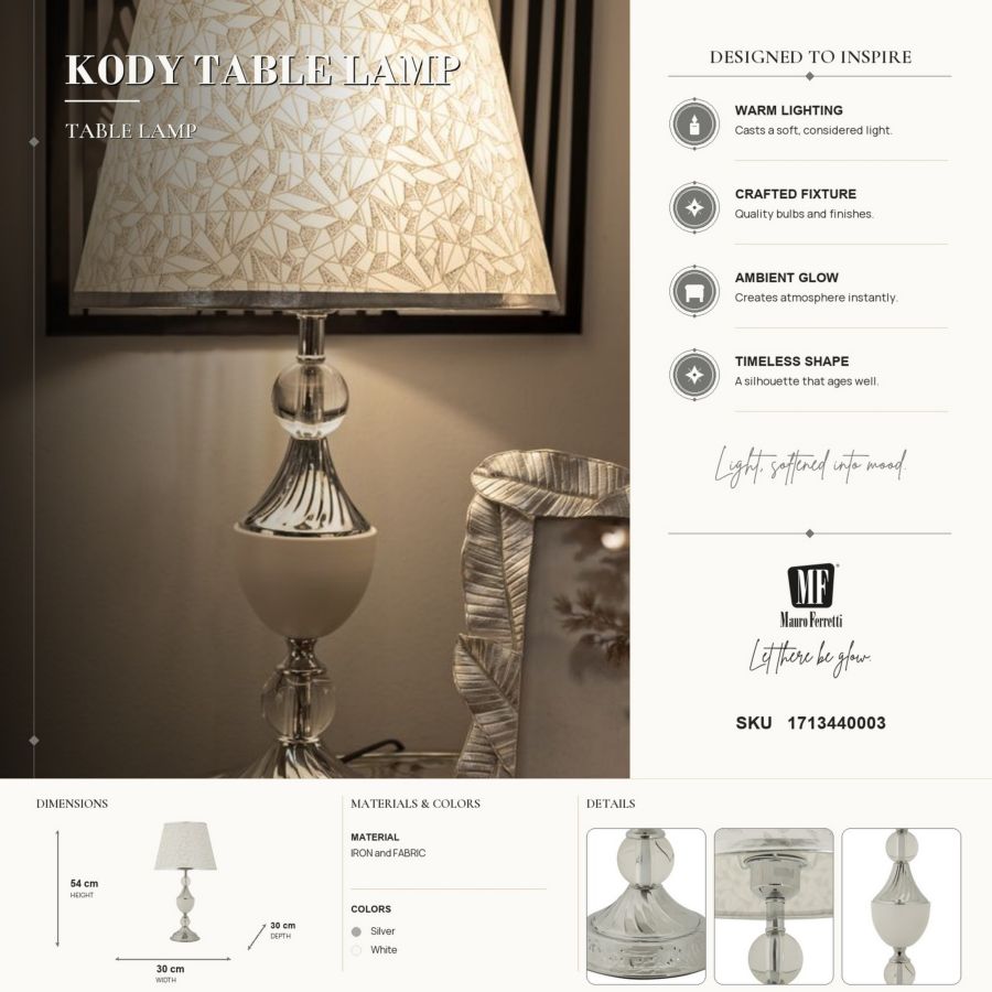 Mauro Ferretti Lampada da Tavolo Kody Ø 30 x 54 cm