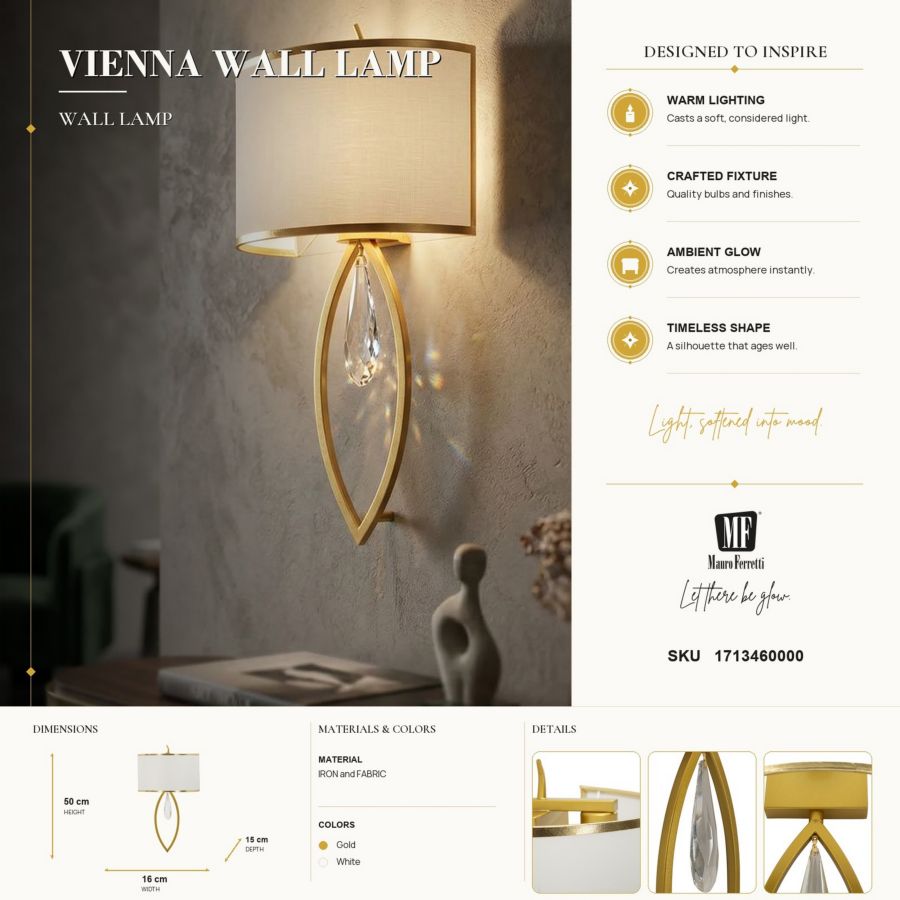 Mauro Ferretti Lampada da Muro Vienna 26 x 15 x 50 cm
