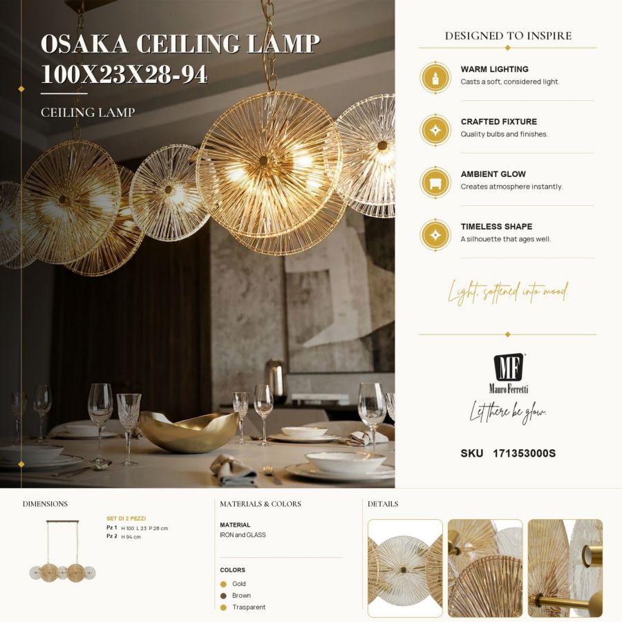 Mauro Ferretti Lampadario Osaka 100 x 23 x 28-94 cm