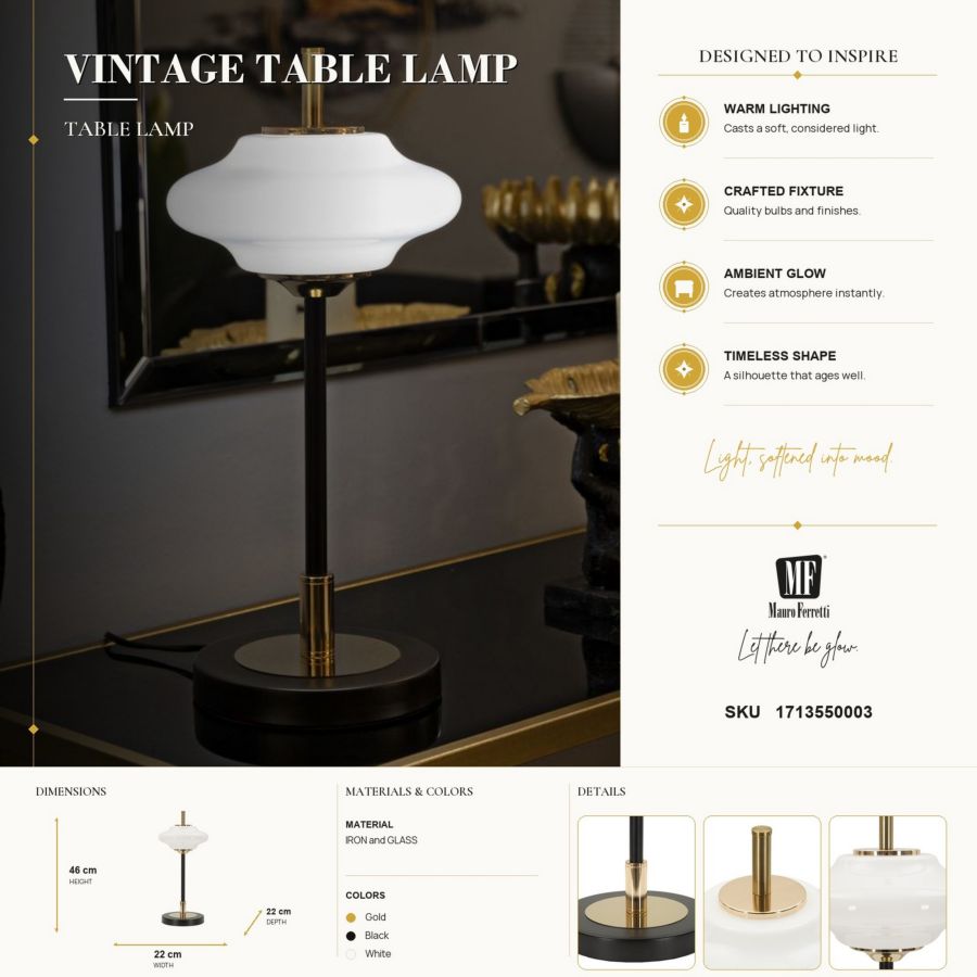 Mauro Ferretti Lampada da Tavolo Vintage Ø 22 x 46 cm