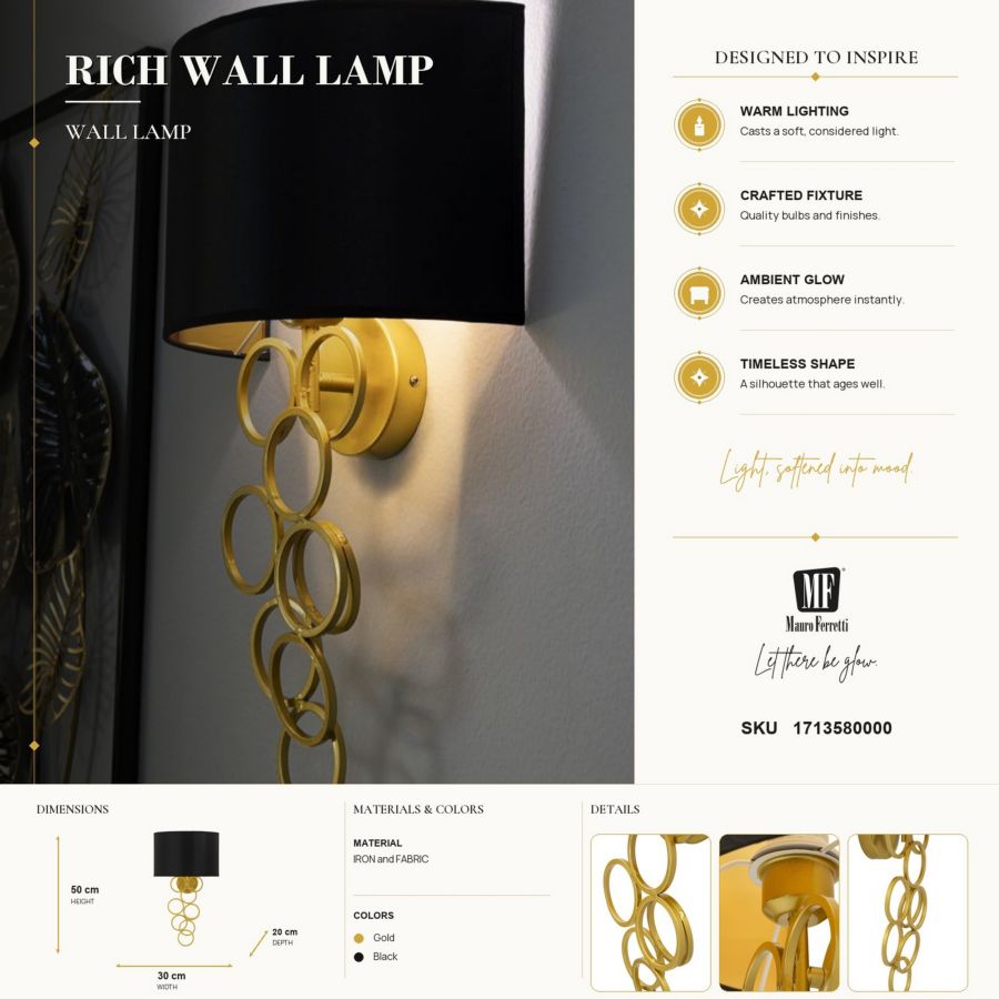 Lampada da muro rich cm 30x20x50