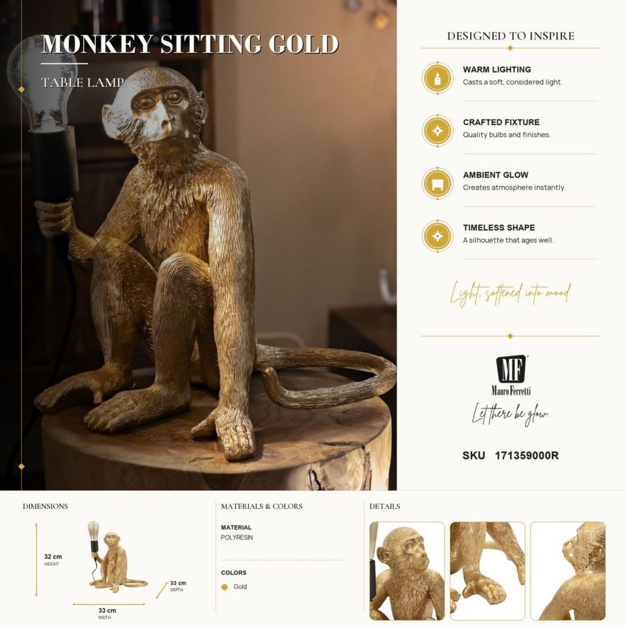 Lampada da tavolo monkey seduta oro cm 33x33x32