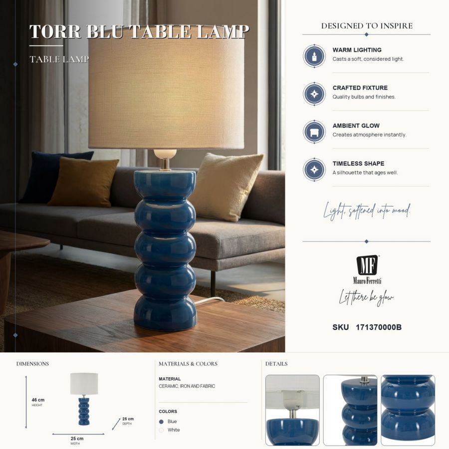 Lampada da tavolo torr blu cm ø 25x46
