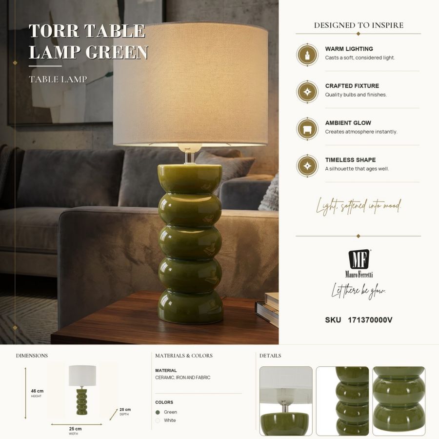 Lampada da tavolo torr verde cm ø 25x46