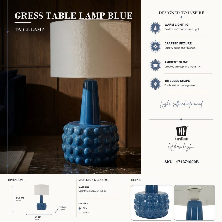 Lampada da tavolo gress blu cm ø 30x51,5