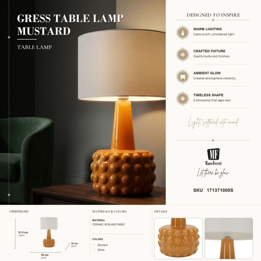 Lampada da tavolo gress senape cm ø 30x51,5