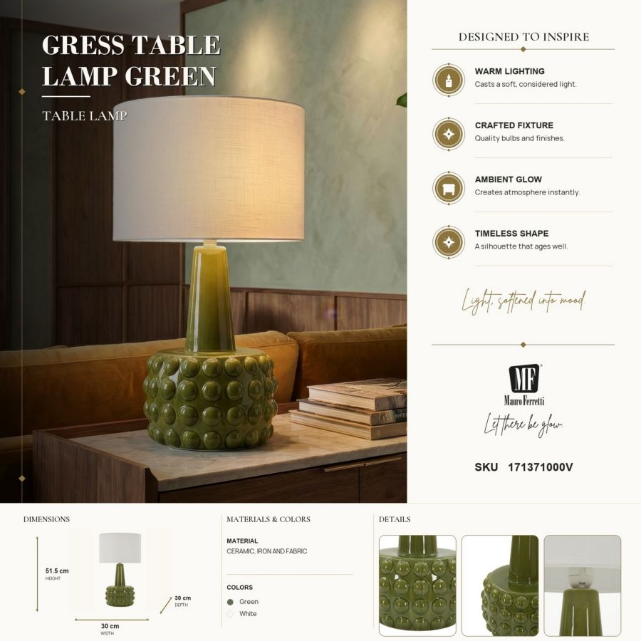 Lampada da tavolo gress verde cm ø 30x51,5