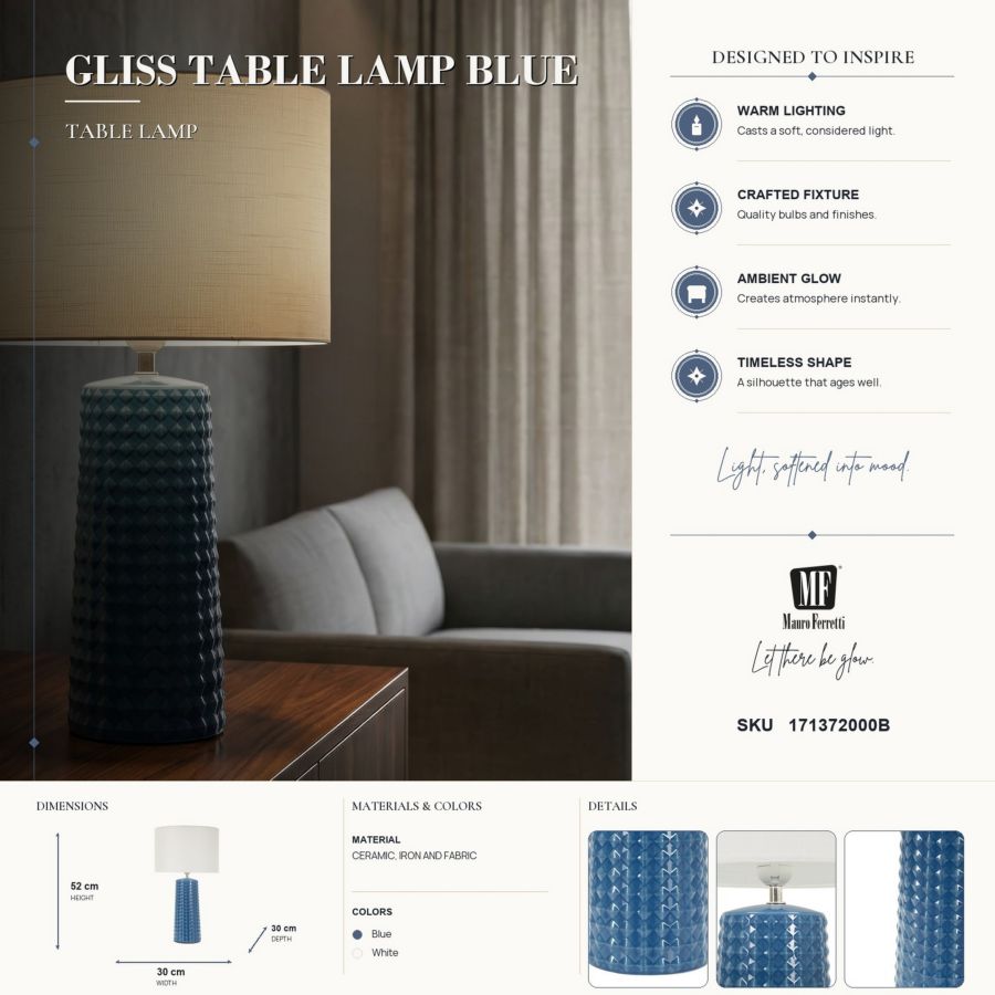 Lampada da tavolo gliss blu cm ø 30x52
