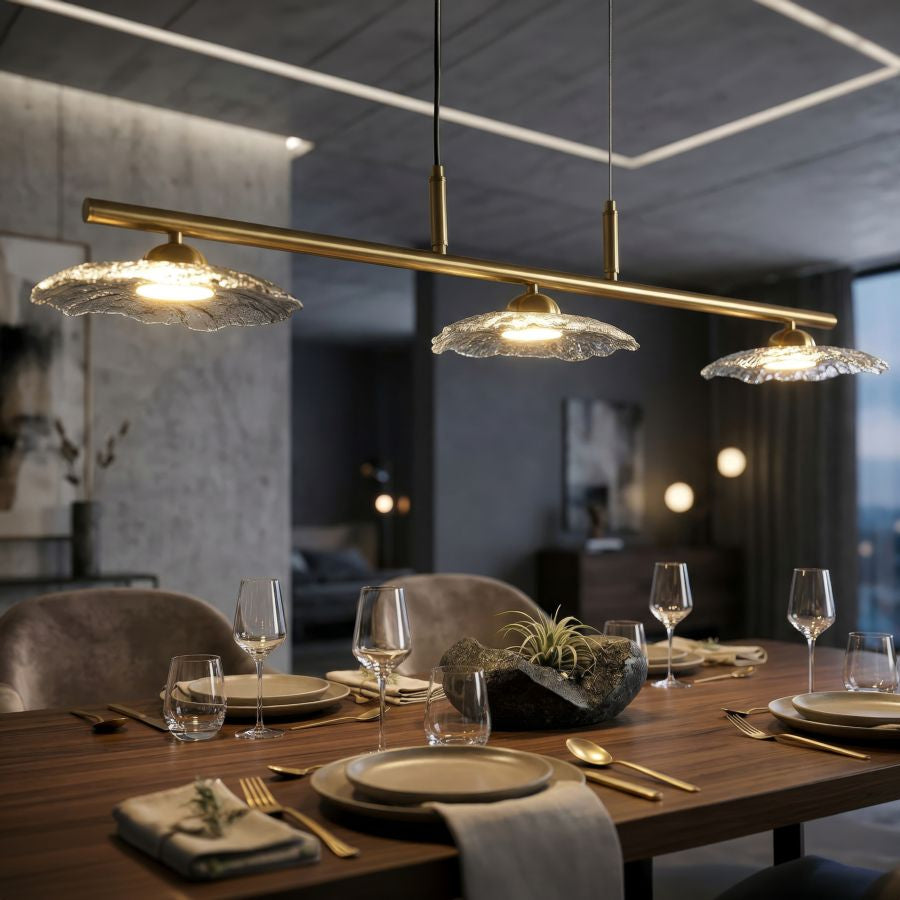Lampadario emily 3 luci vetro grigio cm 100x24x18