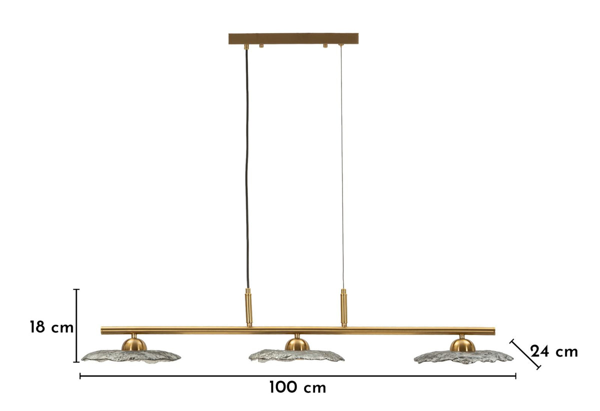 Lampadario emily 3 luci vetro grigio cm 100x24x18