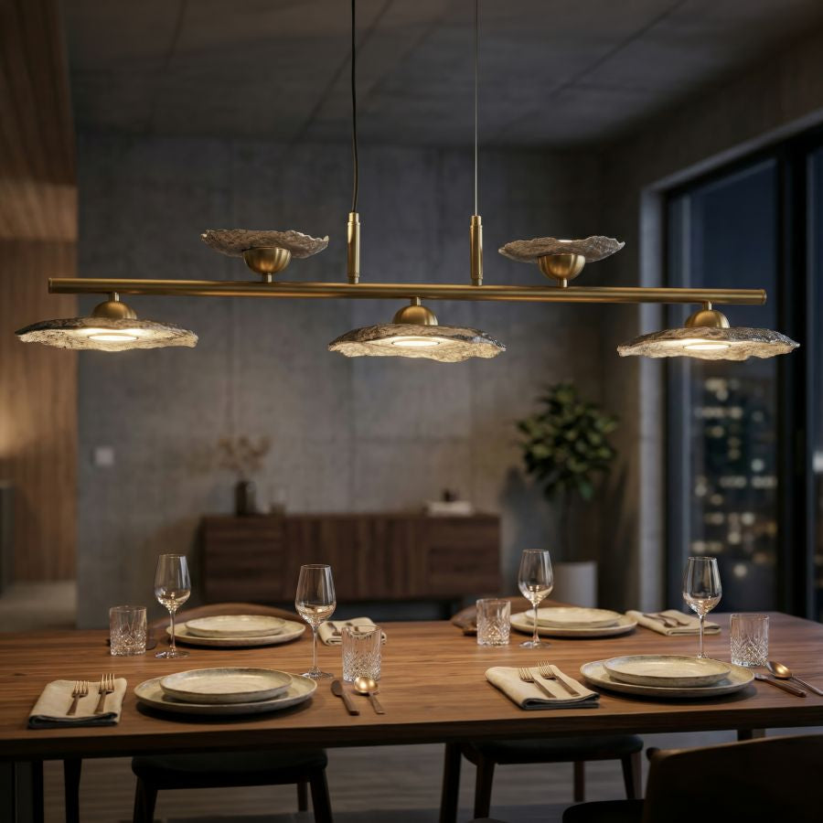 Lampadario emily 5 luci vetro grigio cm 100x24x18
